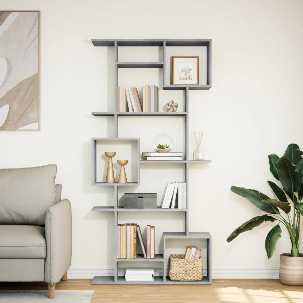 Libreria-Scaffale per Libri-Mobile di Stoccaggio Grigio Cemento 92x29x188 cm in Legno Multistrato