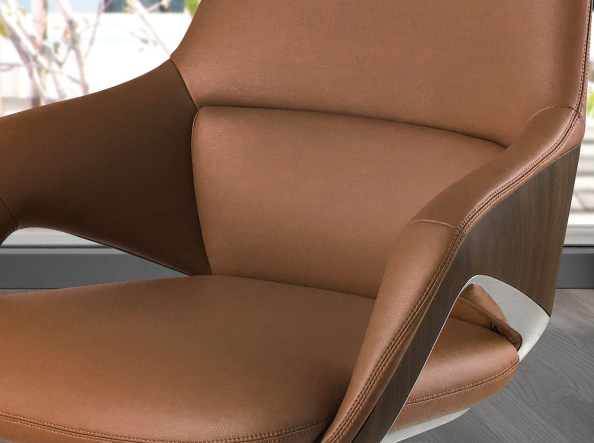 Sedia girevole da ufficio in similpelle marrone