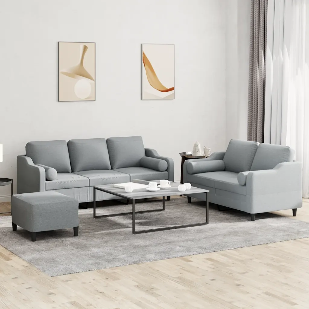 Set Divani 3 pz con Cuscini Grigio Chiaro in Tessuto 3201858