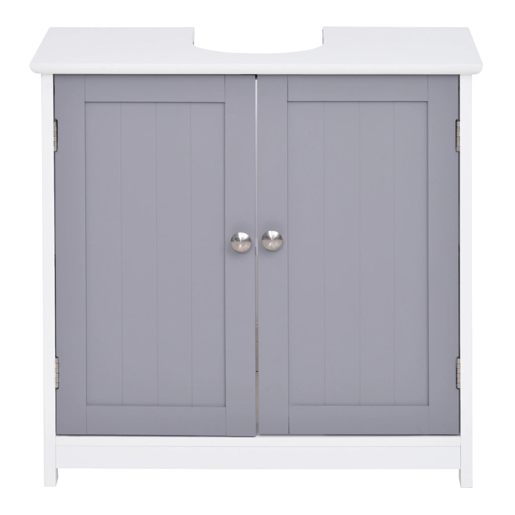 EasyComfort Mobile Sottolavabo a 2 Ante con Ripiano Regolabile, Armadietto Bagno Salvaspazio con Intaglio a U, 60x30x60 cm, Bianco e Grigio