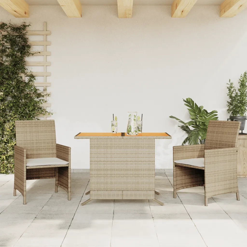 Set da BistrÃ² 3 pz con Cuscini Beige in Polyrattancod mxl 113634