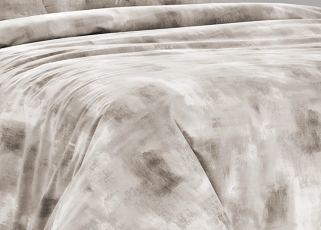 Completo Lenzuola Letto 100% Cotone Made In Italy Disegno Nebula - Singolo - Beige