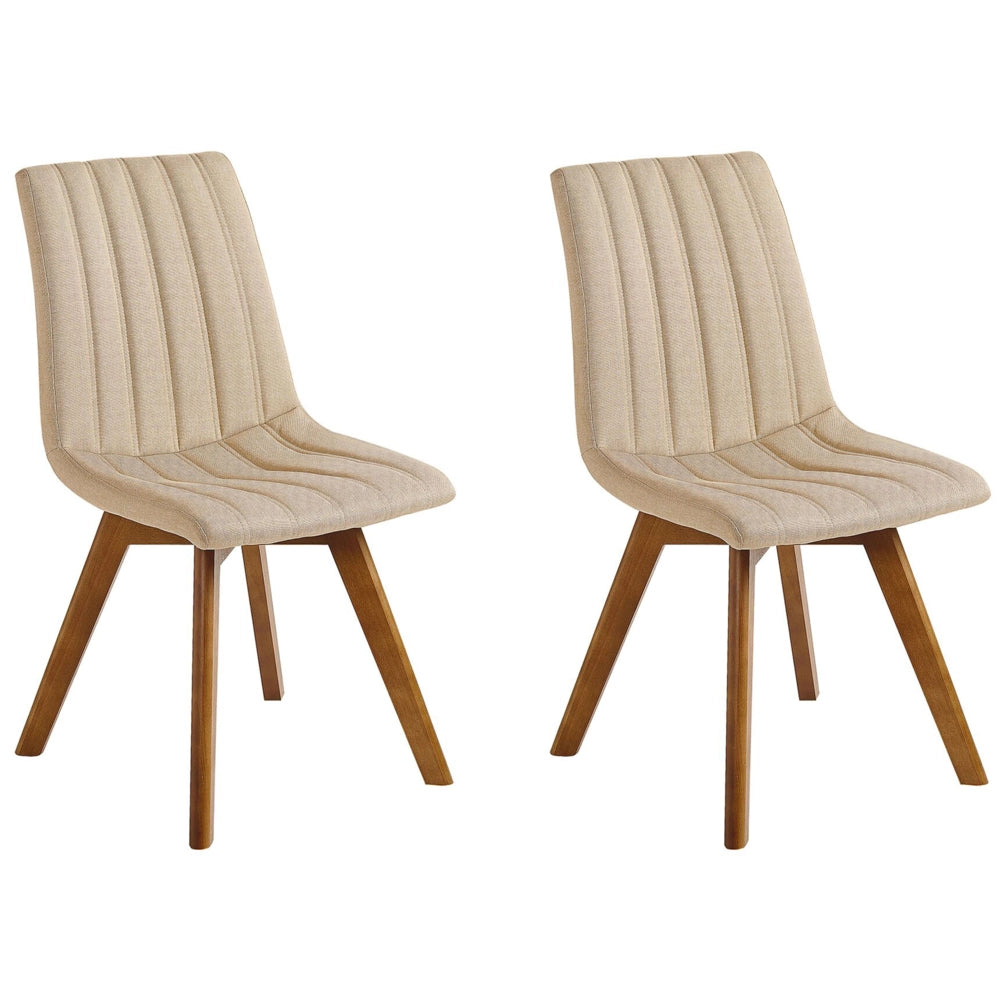 Set di 2 sedie Tessuto poliestere beige sabbia Gambe in legno massello scuro Imbottitura verticale Schienale curvo