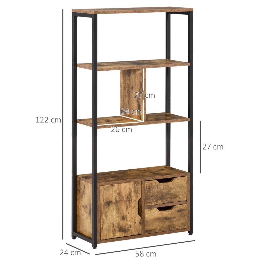 Libreria con Armadietto e Cassetti Stile Industriale ¨C Zephmum ¨C Nero e Legno 58x24x122 cm
