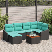 Set Divano da Giardino con cuscino 7 pcs Nero polyrattan