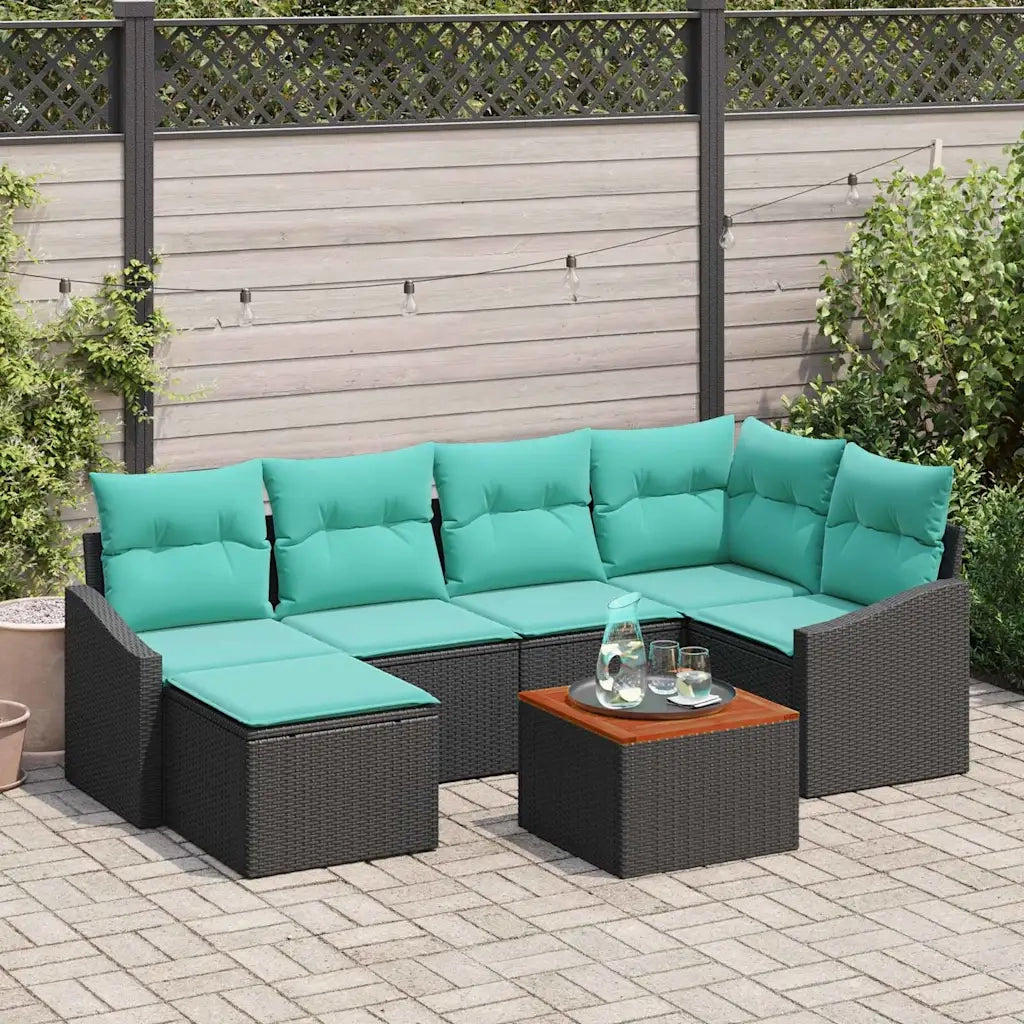 Set Divano da Giardino con cuscino 7 pcs Nero polyrattan