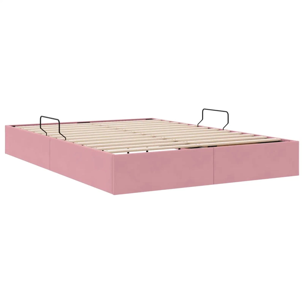 Letto ottomano con archiviazione Rosa 140 x 200 cm Velluto 3442891
