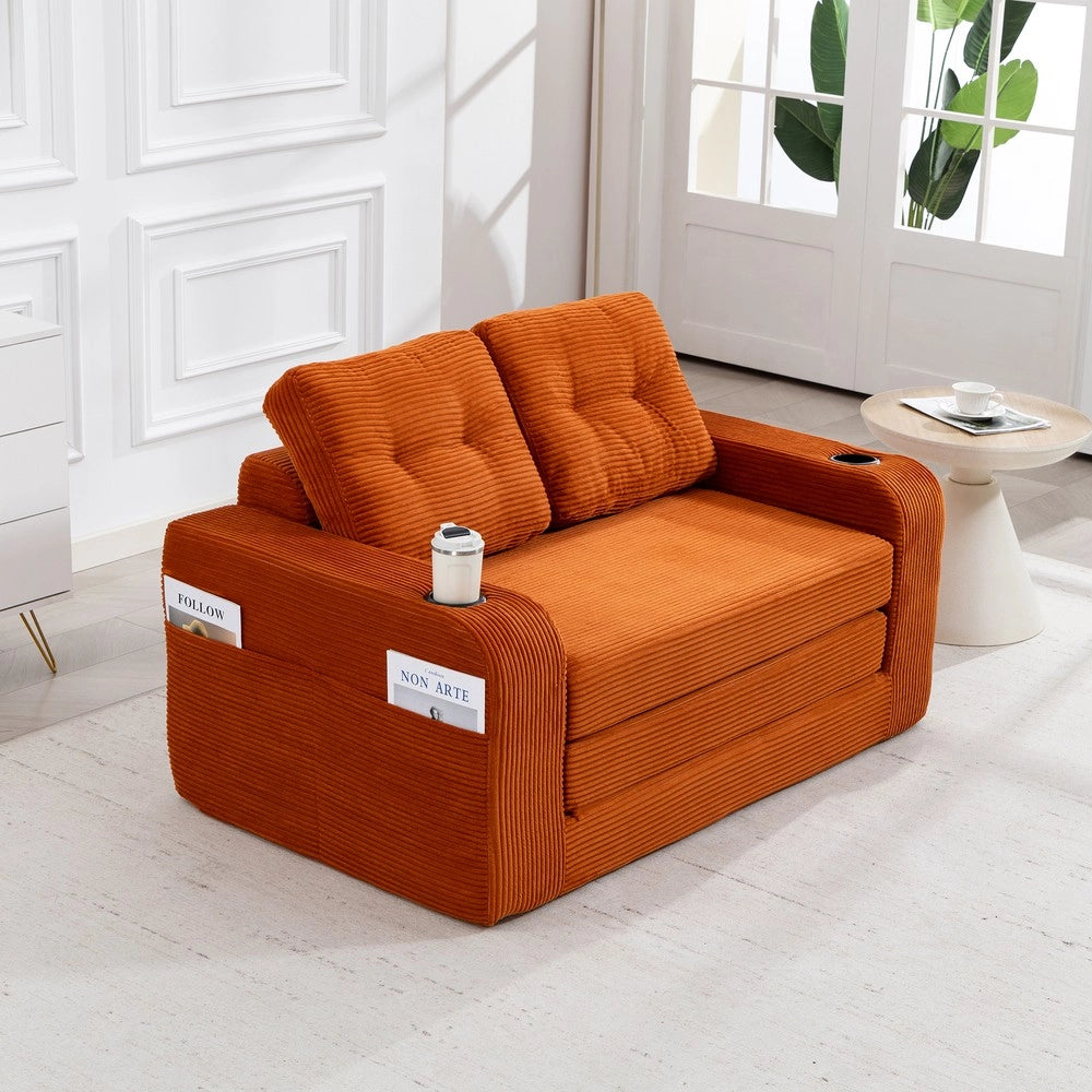 Divano 2 Posti in Tessuto a Coste con Cuscini Trapuntati e Tasche Laterali ¨C MINIMAL ¨C Grigio