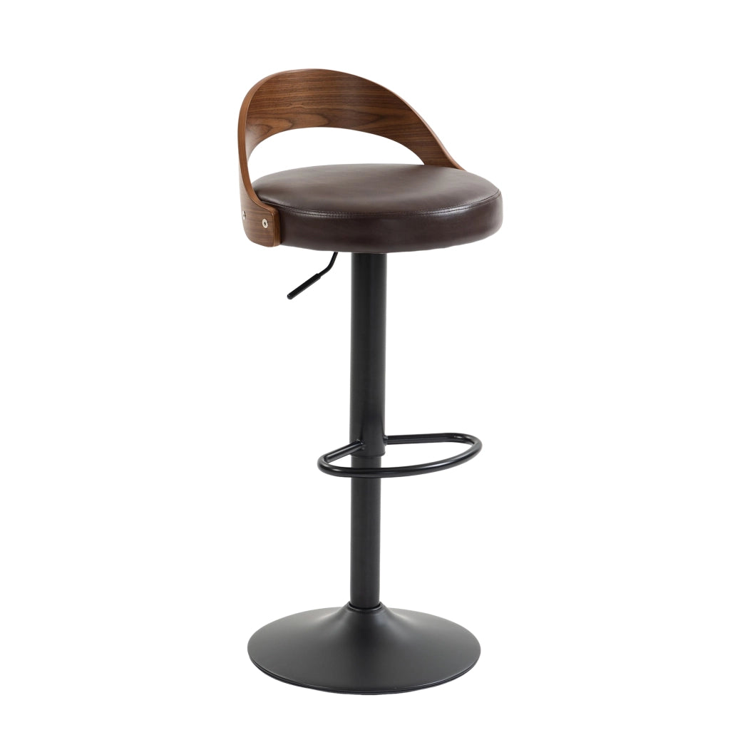 Sgabello da Bar Girevole con Schienale ¨C MINIMAL ¨C Noce Nero, Seduta in PU, Altezza Regolabile