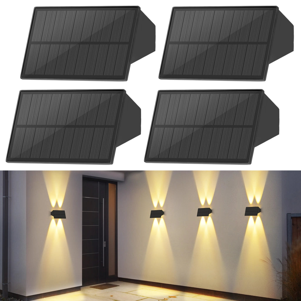 ZMH Lampada da Parete Solare Esterna Luce Calda Alto e Basso 4 Pezzi per Recinzione Giardino Balcone Terrazza