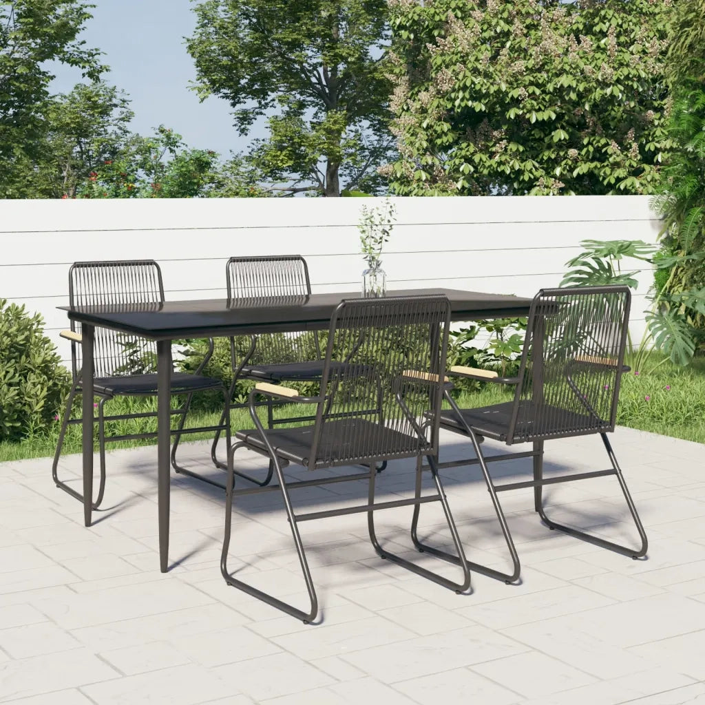 Set da Pranzo da Giardino 5 pz | Set Salotto da Giardino Nero in Rattan PVC