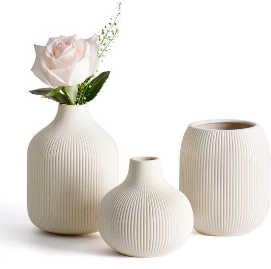 Set di vasi in ceramica piccola 3 pezzi beige - Vasi minimalisti con disegno a sbaffatura, decorazione di transizione compatta per soggiorno, camera da letto, ufficio (3 pezzi in ceramica beige)