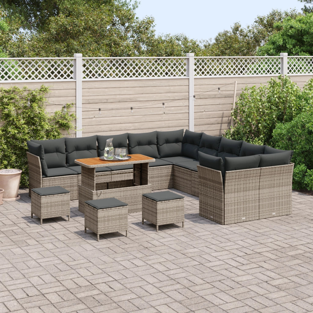 Set di Divani da Giardino da 14 Pezzi con Cuscini Rattan Polyrattan Grigio Acacia
