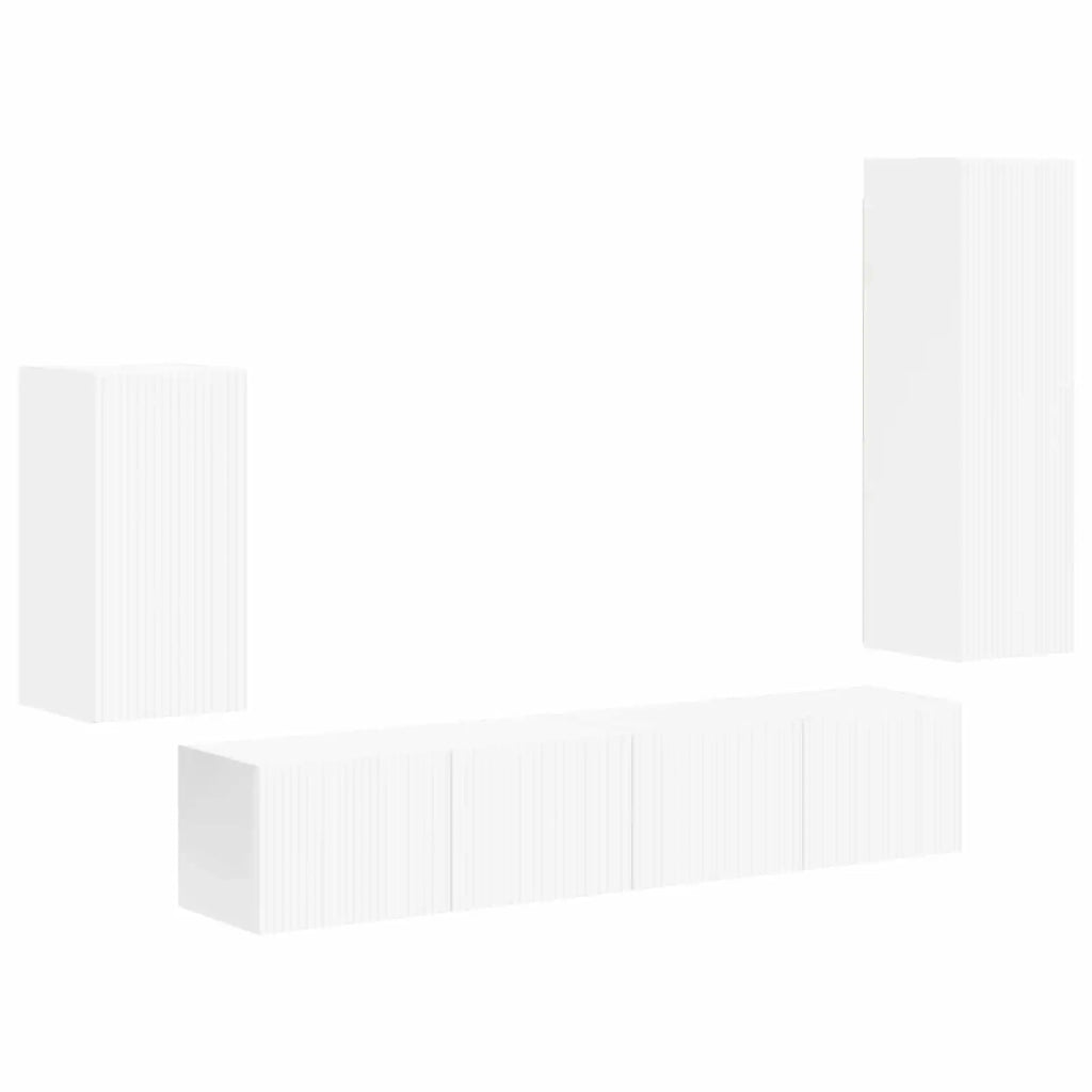 Set mobile TV Montaggio a parete 4 pcs Bianco Legno multistrato 3409006