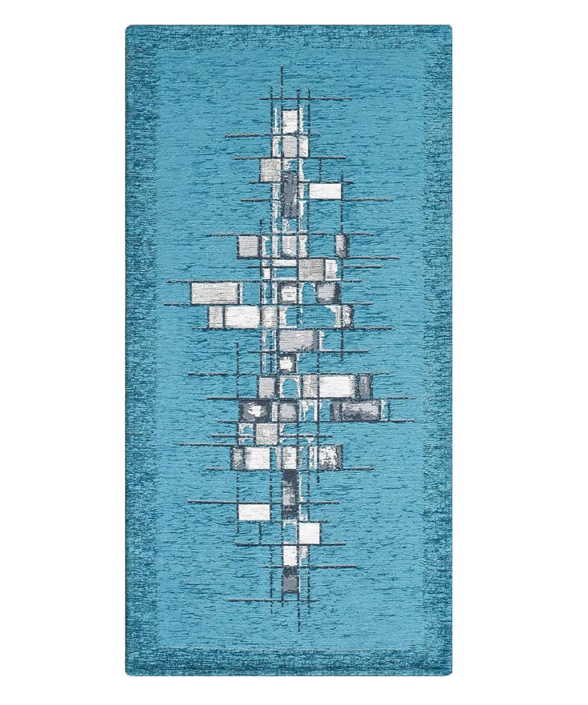 Tappeto moderno PIXEL BLU JEANS disegno arte contemporanea astratto geometrico, passatoia cucina multiuso lavabile in lavatrice e anti-scivolo cm.55x190