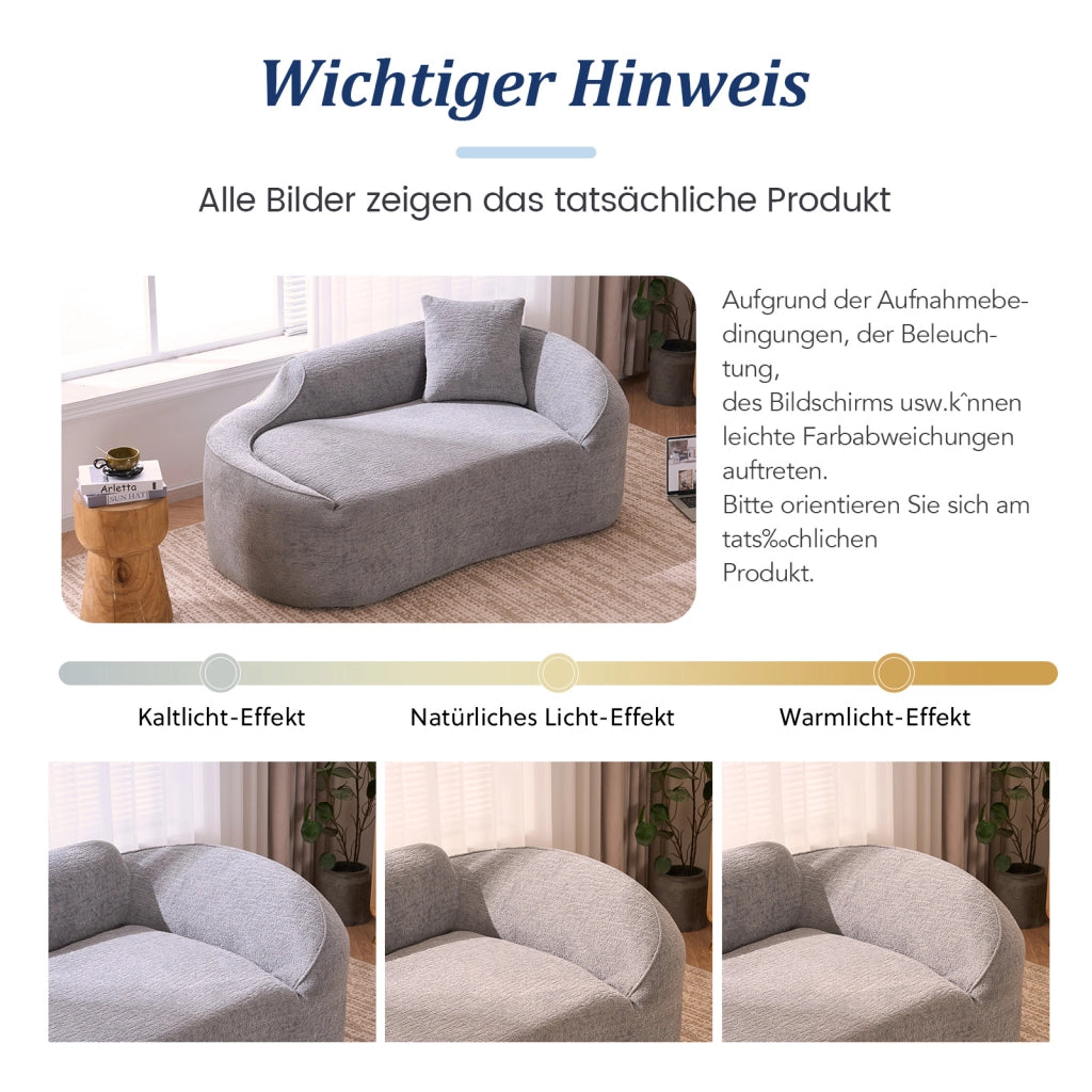 Chaise longue 2 posti trasformabile divano letto con seduta profonda e cuscino incluso in ciniglia grigio chiaro