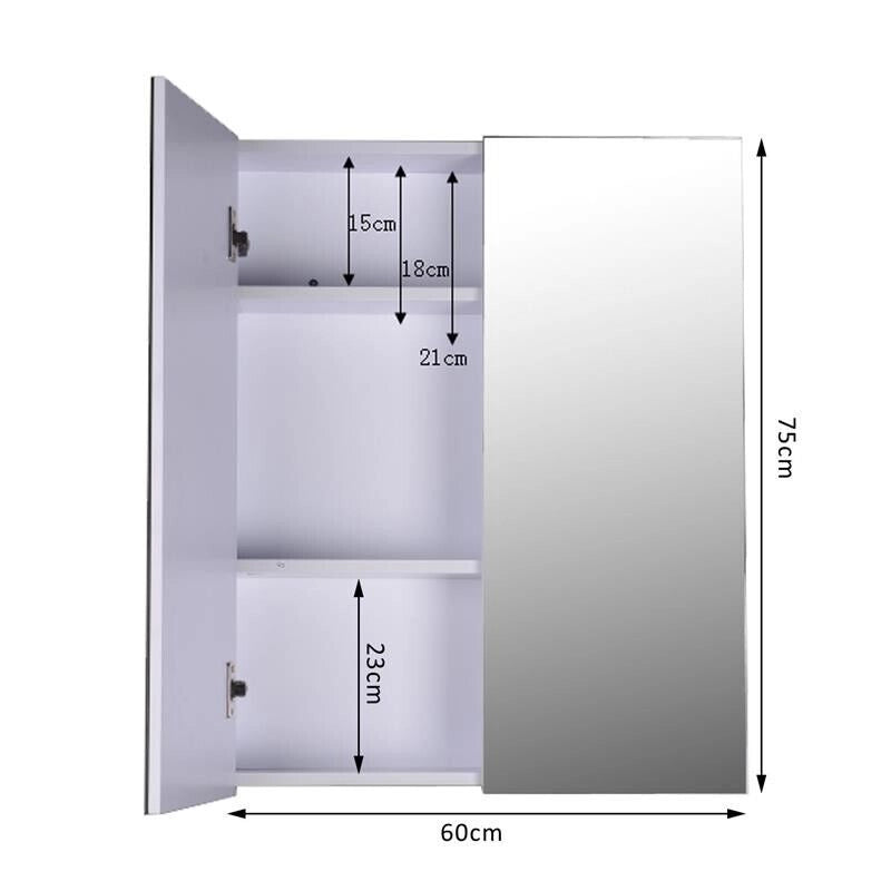 MOBILETTO PENSILE DA BAGNO CON 2 ANTE E SPECCHIERA IN MDF BIANCO 60 X 75 X 15CM