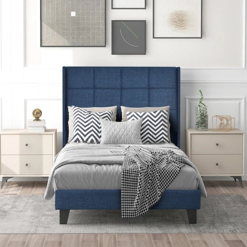 Letto singolo in lino blu - Xylo - 90x200 cm senza materasso