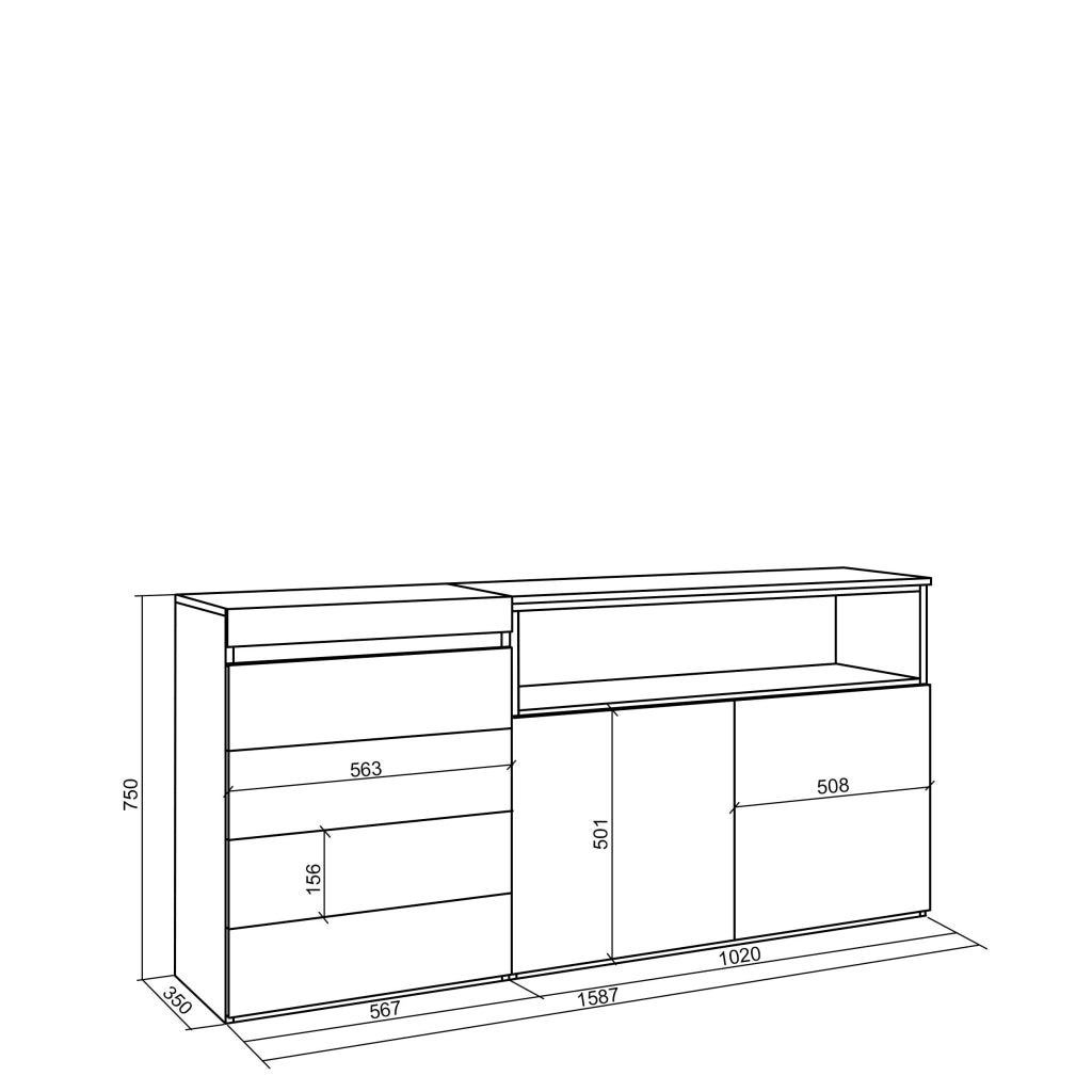Cassettiera, 157x35x75cm, Camera da letto, Con Stoccaggio, colore Rovere RF3433