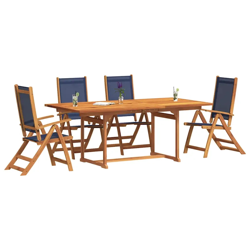 Set Pranzo da Giardino 5pz Legno Massello di Acacia e Textilene