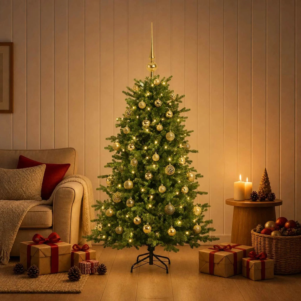 Albero di Natale artificiale con palline 120 cm 150 LED 3465693