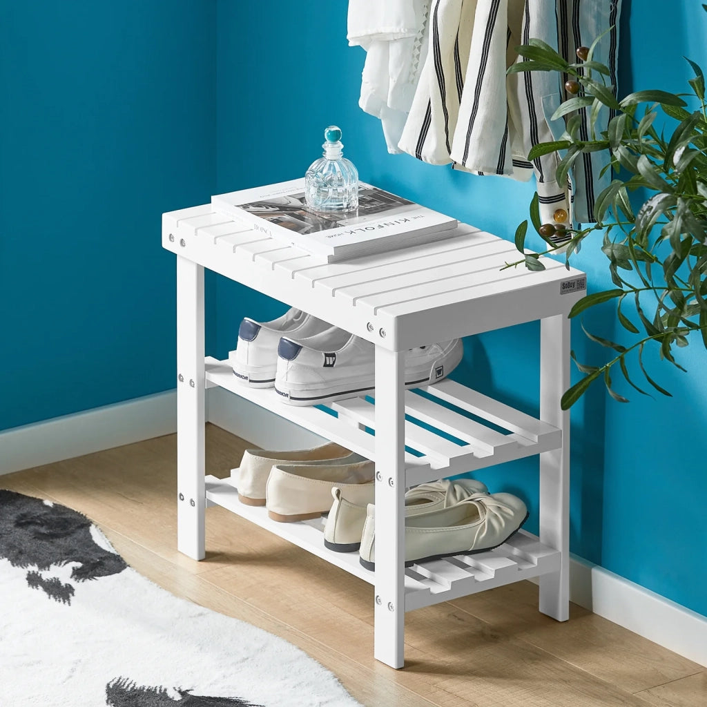 Scarpiera, Portascarpe, panca da bagno, bianco, FSR02-K-W