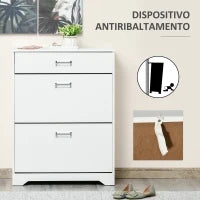 Scarpiera Moderna in Legno, 2 Cassetti con Mensola Regolabile per 16 Scarpe e Cassetto Piccolo, 70x29x92cm, Bianco