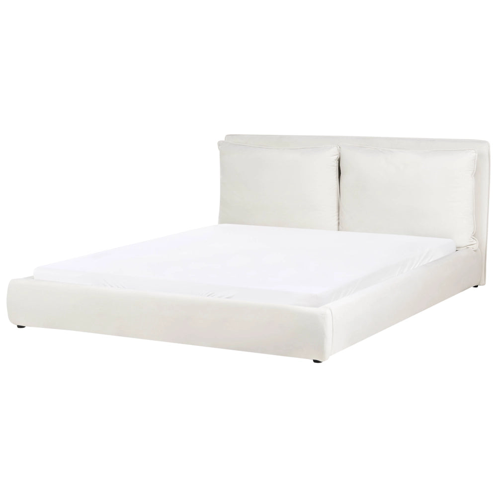 Letto moderno velluto bianco sporco 180 x 200 cm testata imbottita
