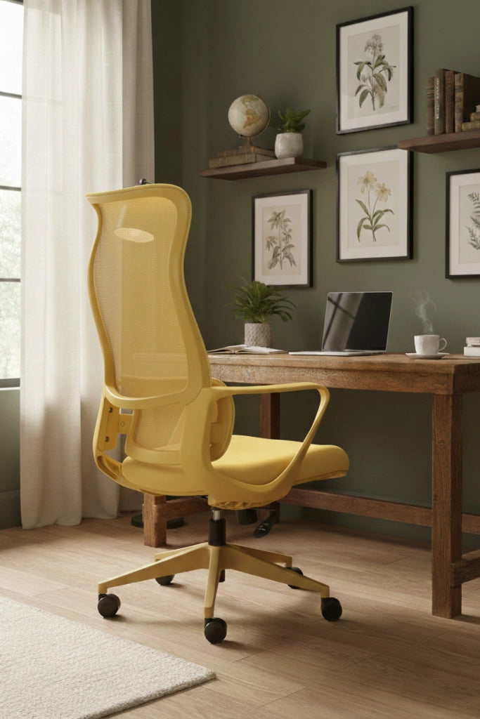 Sedia studio Hispanohogar altezza regolabile in tessuto giallo