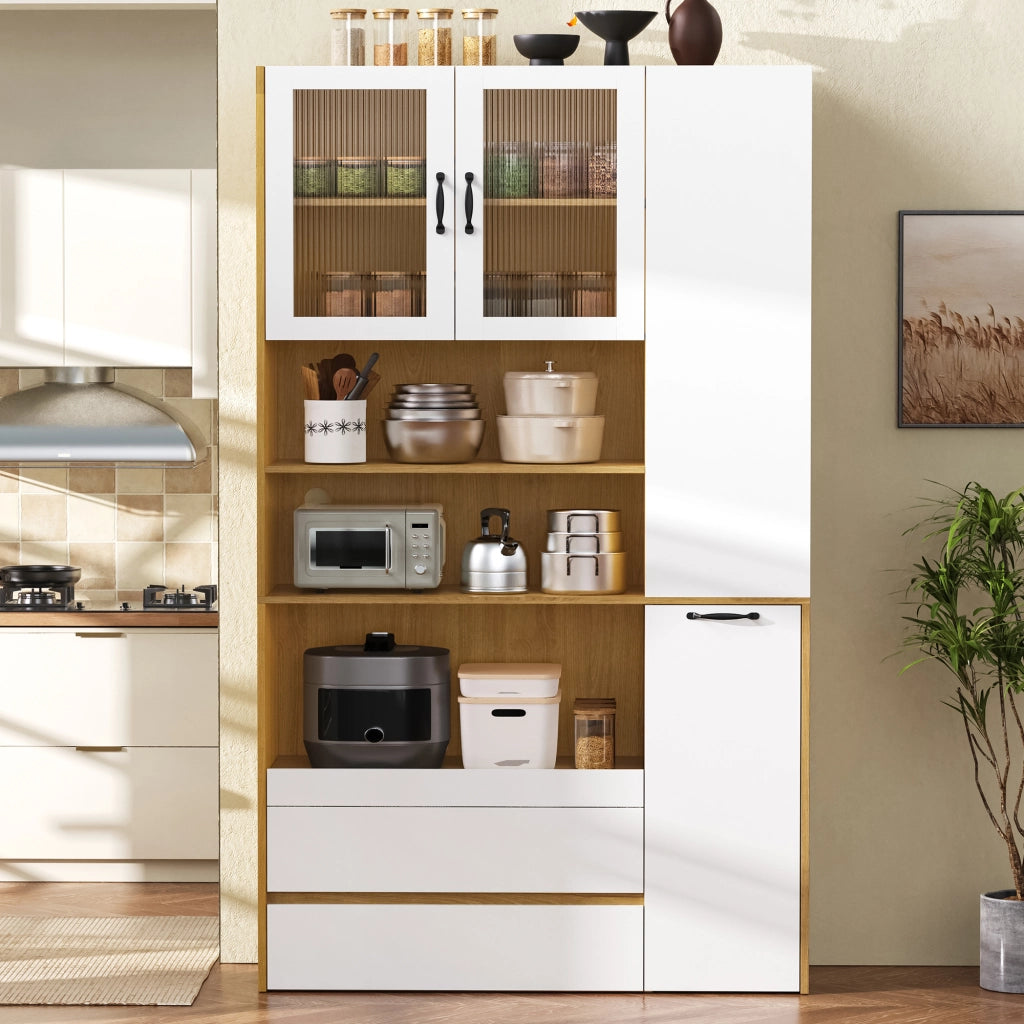 Credenza e madia con 2 cassetti 4 vani aperti ripiani regolabili ed estraibili per cucina soggiorno bianco naturale