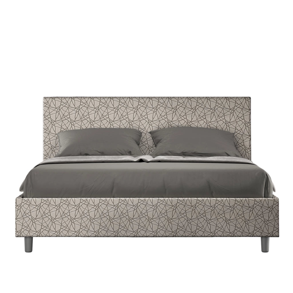 Letto Matrimoniale 160x210 cm con Rete e Contenitore Giroletto con Alzata Comoda Imbottito in Tessuto Era Adele Grigio