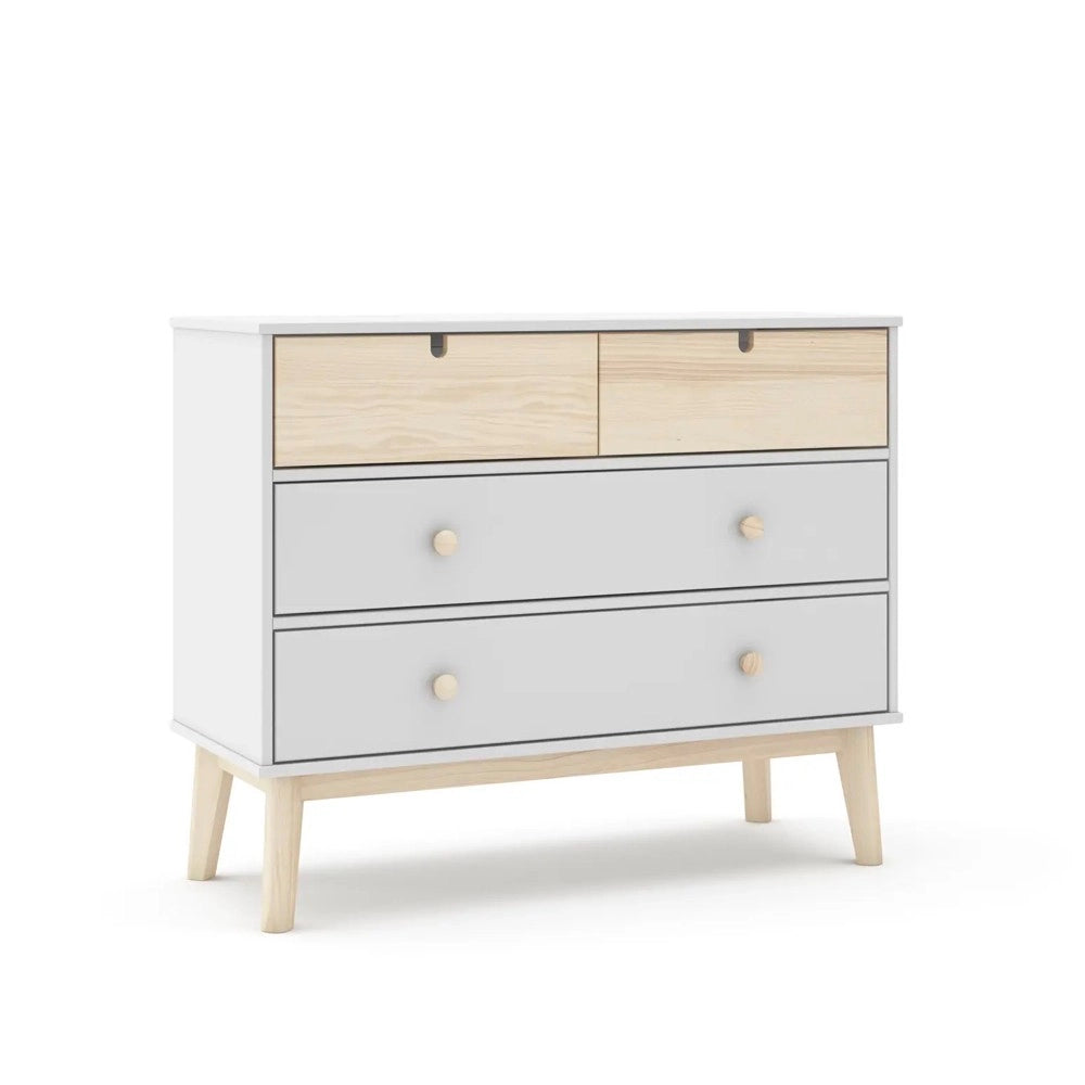Cassettiera 4 cassetti bianco e pino Estefania 100x40x81H – Legno massiccio per ambienti accoglienti