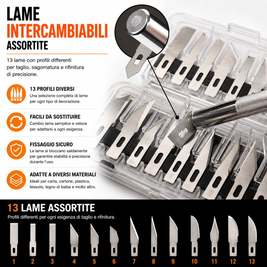 Set Bisturi Modellismo 16 Pezzi 3 Manici 13 Lame Tagliabalsa