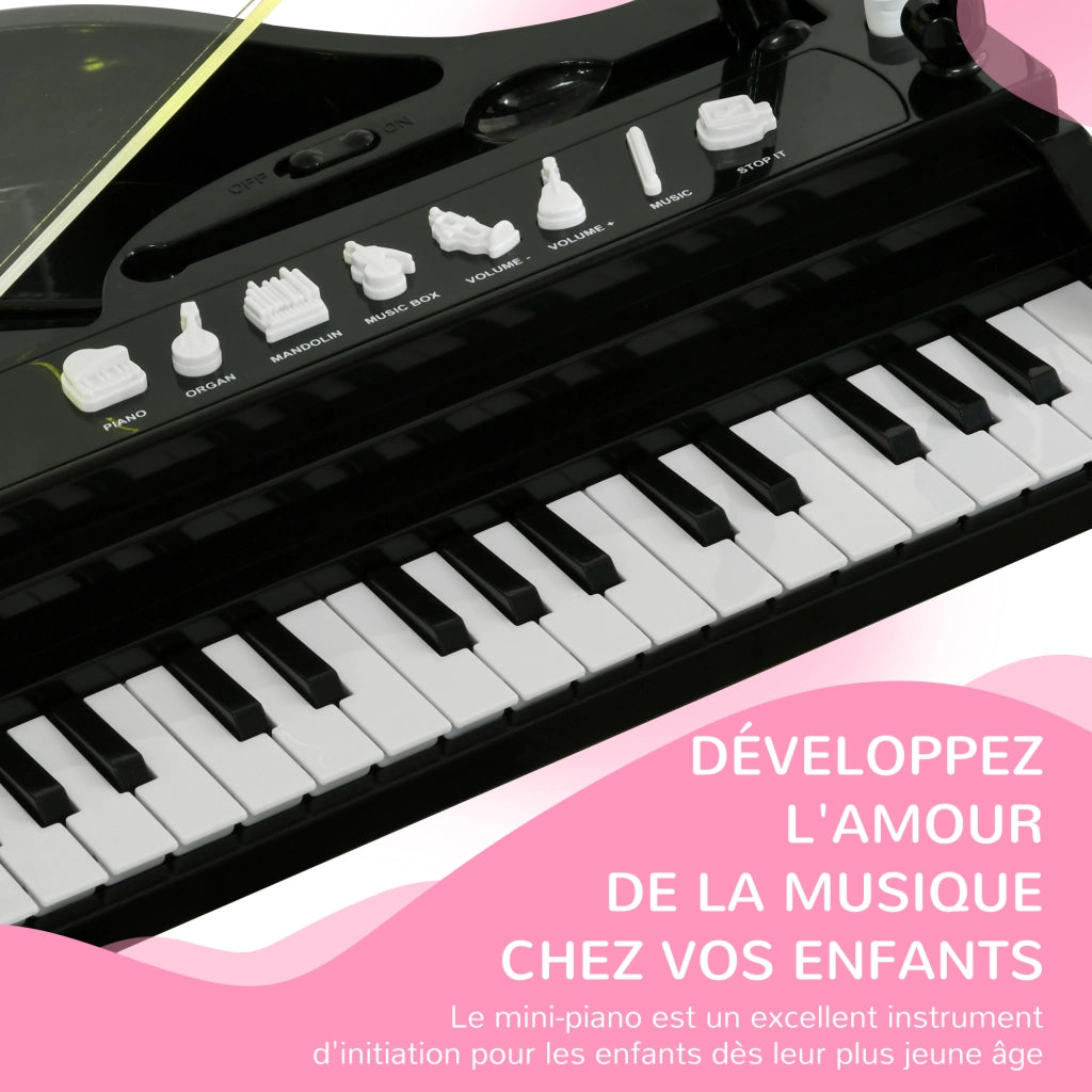 Piano elettronico per bambini 32 tasti multifunzione con microfono e sgabello ¨C zephmum ¨C LED nero