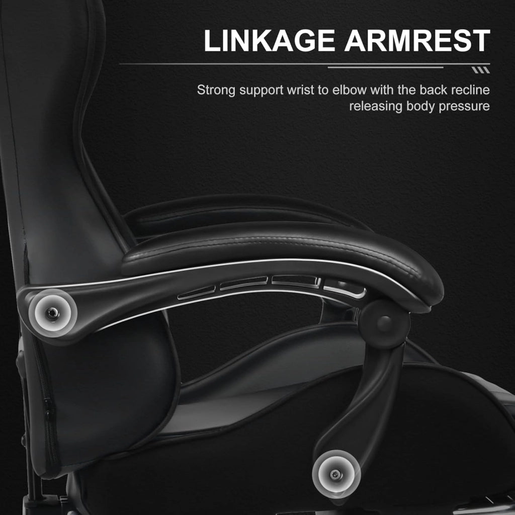 Sedia da Gaming, Ergonomico Sedia da Ufficio, con Massaggiante poggiapiedi e supporto lombare, Schienale Regolabile 90-135°, Portata 150 kg, sedia per computer, Nero