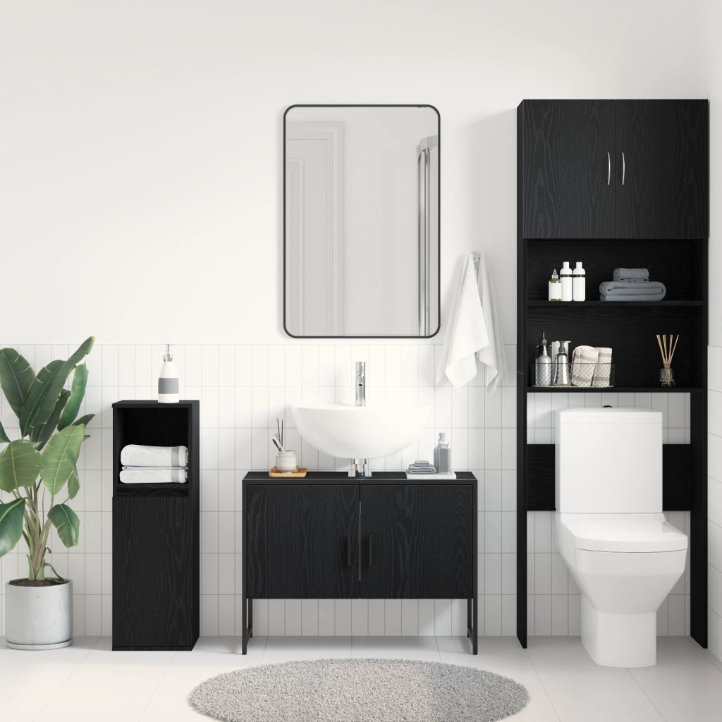 Mobile Porta Lavabo Rovere Nero 80x33x60 cm Legno ingegnerizzato