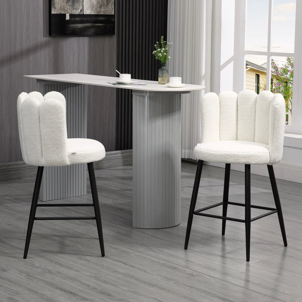 EasyComfort Set 2 Sgabelli Alti imbottiti con Poggiapiedi Regolabile Moderno da Cucina Pz in Poliestere, Acciaio e Gommapiuma, Bianco crema
