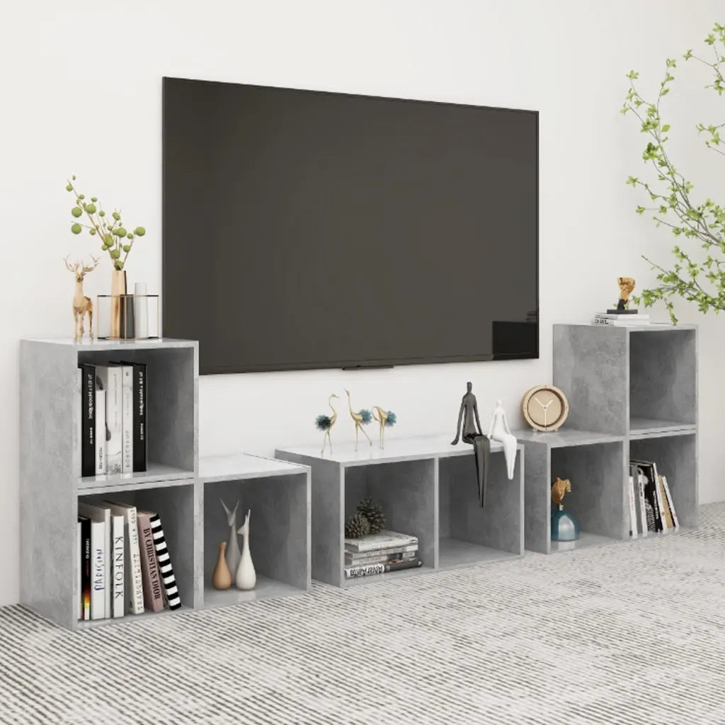 Set Mobili TV 6 pz Grigio Cemento in Truciolato