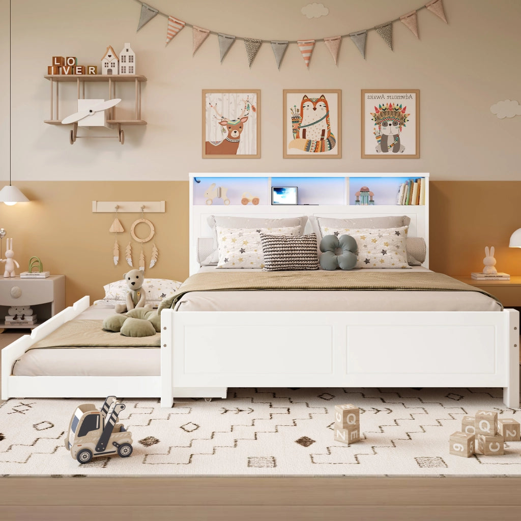 LETTO MATRIMONIALE CON LETTO ESTRAIBILE 120x200&90x190 cm BIANCO