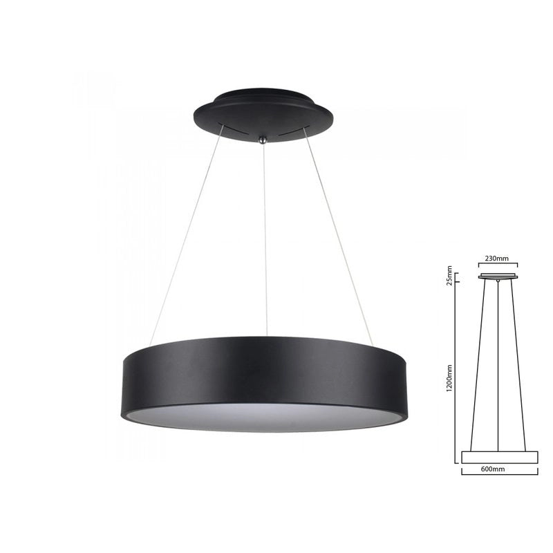 Lampada Led A Sospensione Moderno Circolare Colore Nero Diametro 600mm 30W 3000K Dimmerabile SKU-3996