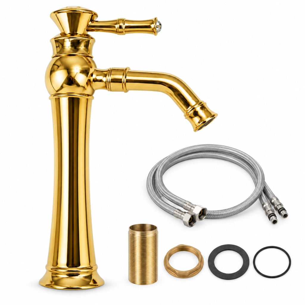 RUBINETTO BAGNO STILE ANTICO DIAMANTE MISCELATORE LAVANDINO ORO DORATO 2302