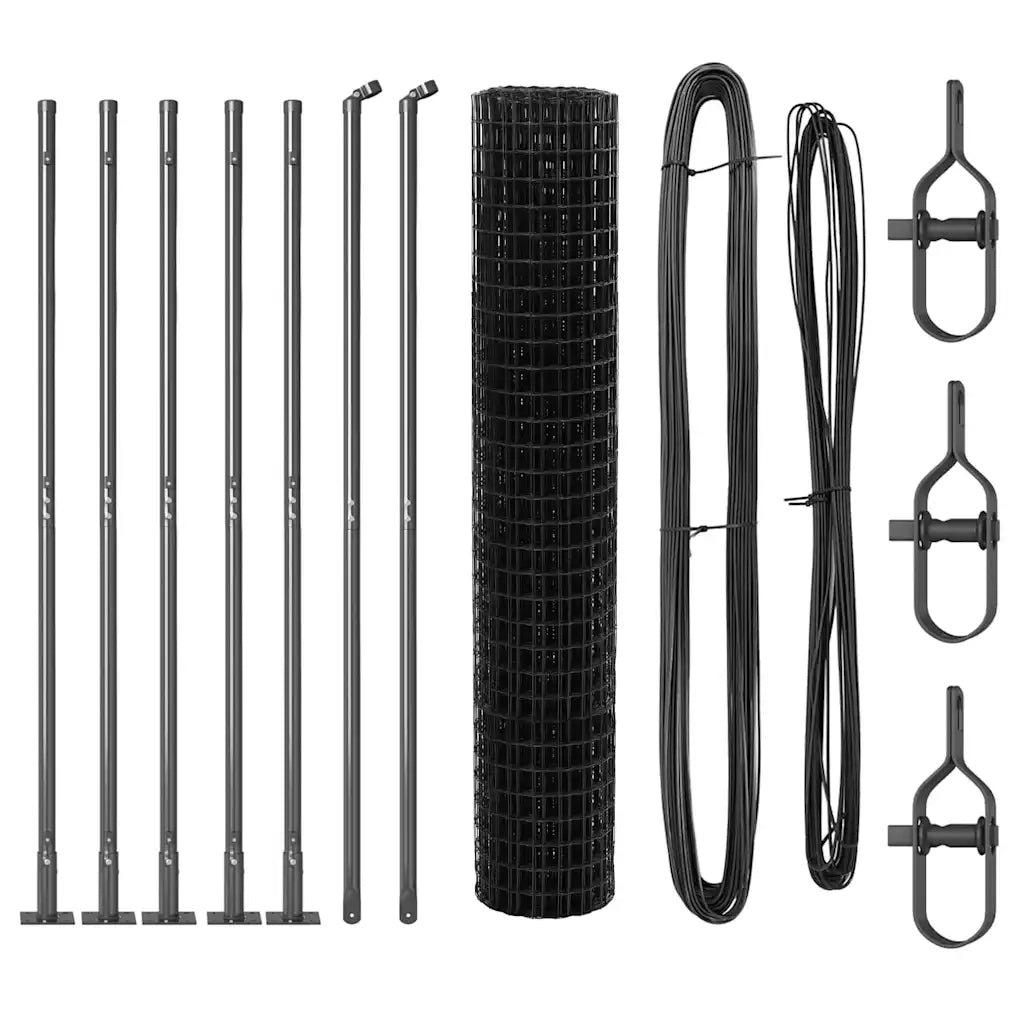 Recinzione da Giardino | Recinzione con Posto Grigio 1,4 x 10 m Acciaio e PVC