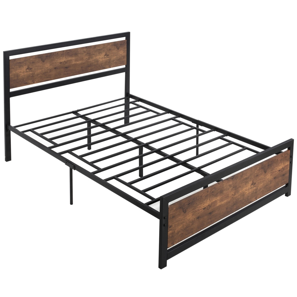 Letto Matrimoniale in Metallo con Testiera e Rete a Doghe ¨C Zephmum ¨C Scuro 190x140 cm