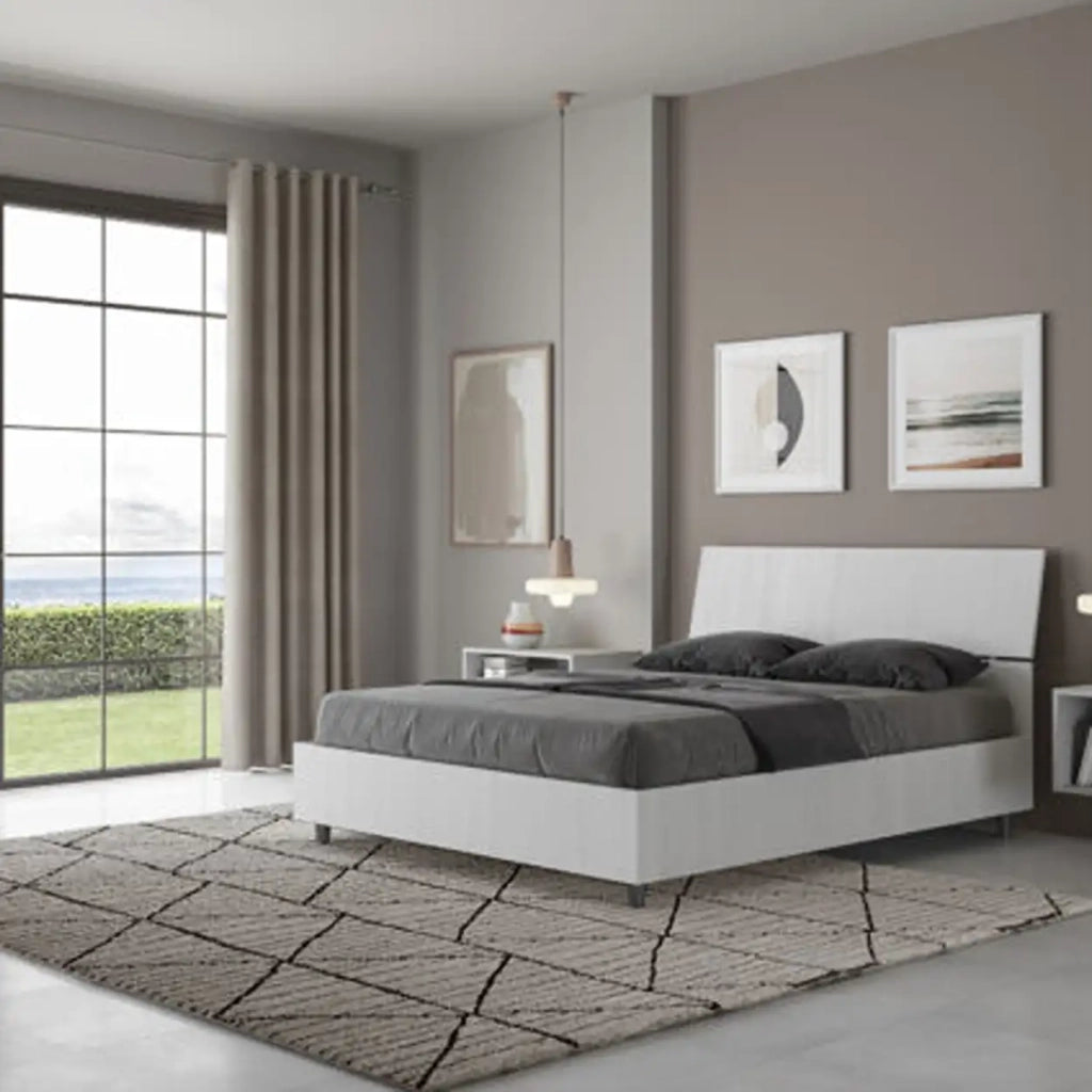 Letto matrimoniale francese contenitore 140x190 testata inclinata bianco frassino Demas