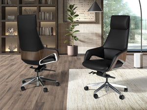 Sedia girevole da ufficio in similpelle nera