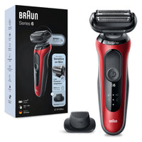 Braun series 6 61-r1200s rasoio elettrico uomo con accessorio rifinitore di precisione easyclick, sensoflex, wet&dry, ricaricabile, rasoio a lamina senza fili, rosso - 4210201433002