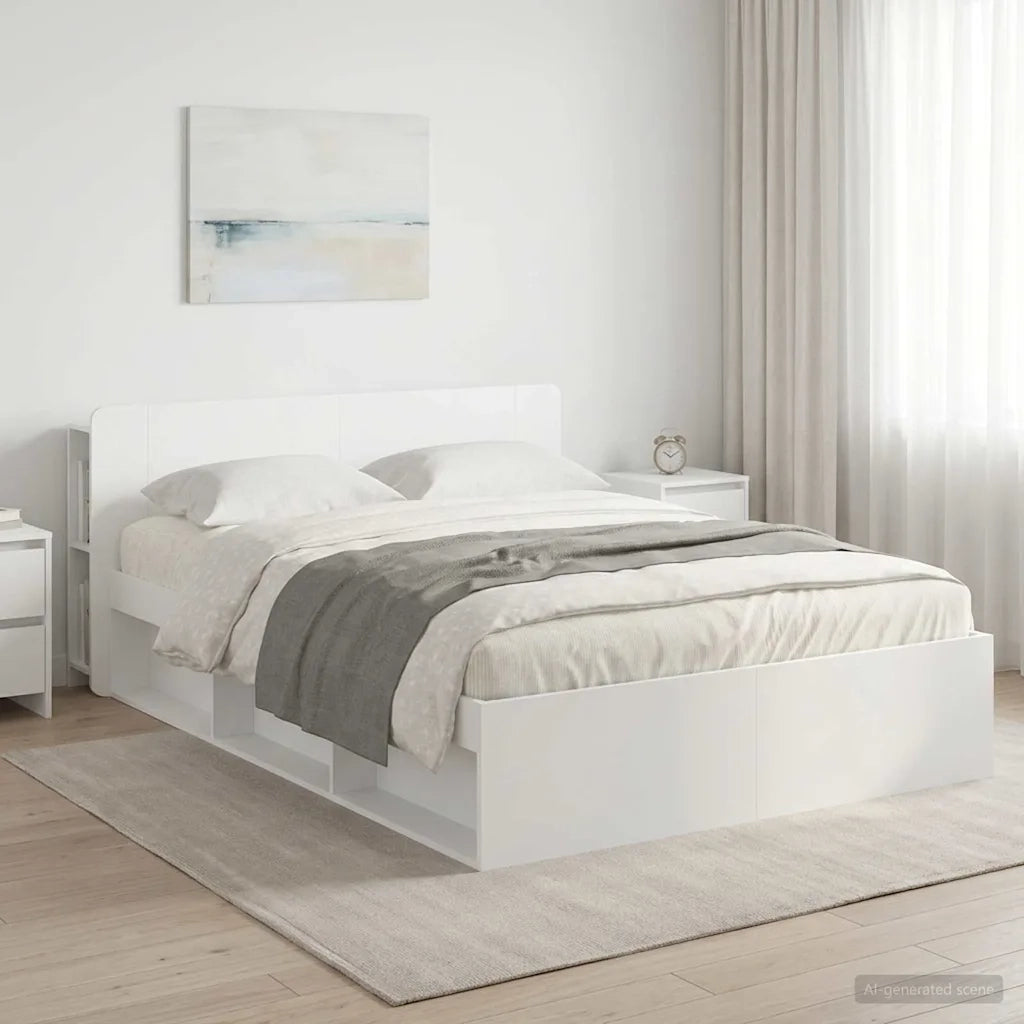 Telaio del letto con storage con testiera Bianco 160 x 200 cm