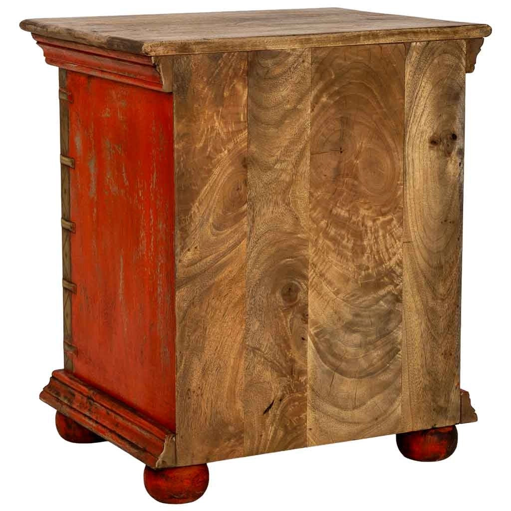 Comodino in legno rosso, realizzato a mano, 50x40x59 cm