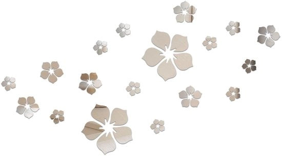 Decorazione per parete 3D fiori specchio - 18 pezzi - Acquario adesivo - Decorazione per parete camera da letto - Decorazione per parete soggiorno - Effetto decorativo unico