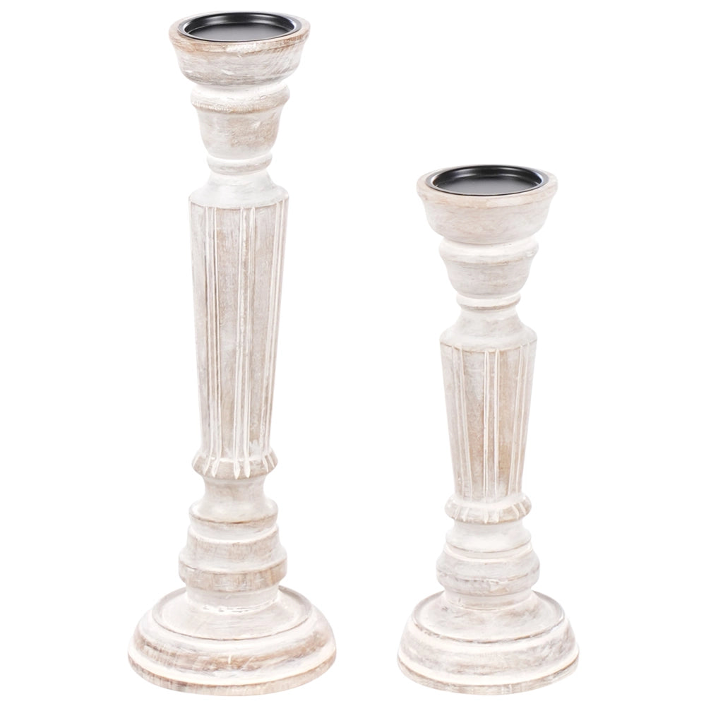 Set di 2 portacandele in legno di mango marrone chiaro Decorativo